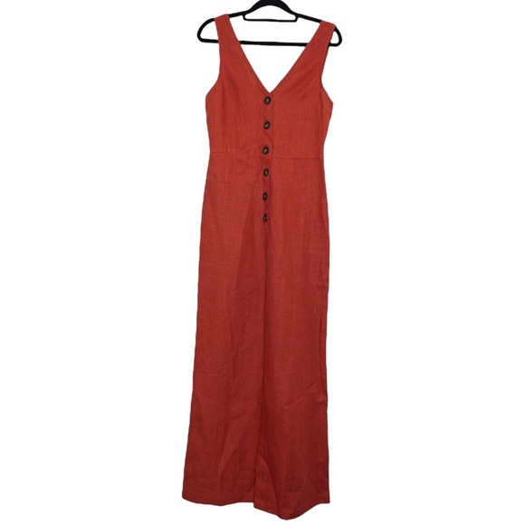 Paloma Wool Rust Orange Light Coaba Alana Linen Button Front Jumpsuit - 36/US 4 - Picture 2 of 8
